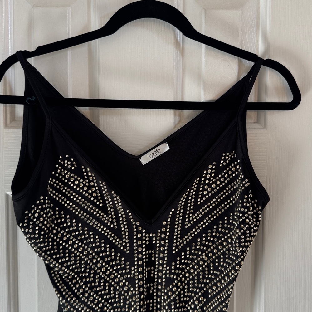 Caché Rare Vintage Black Bodysuit w/ Gold Studs